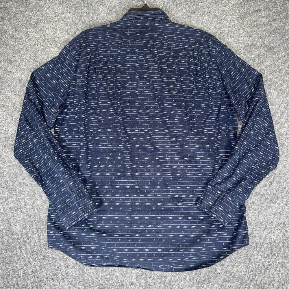 J.Crew‎ Shirt Mens L Blue Geometric Woven Long Sleeve Button Down Pocket Adult